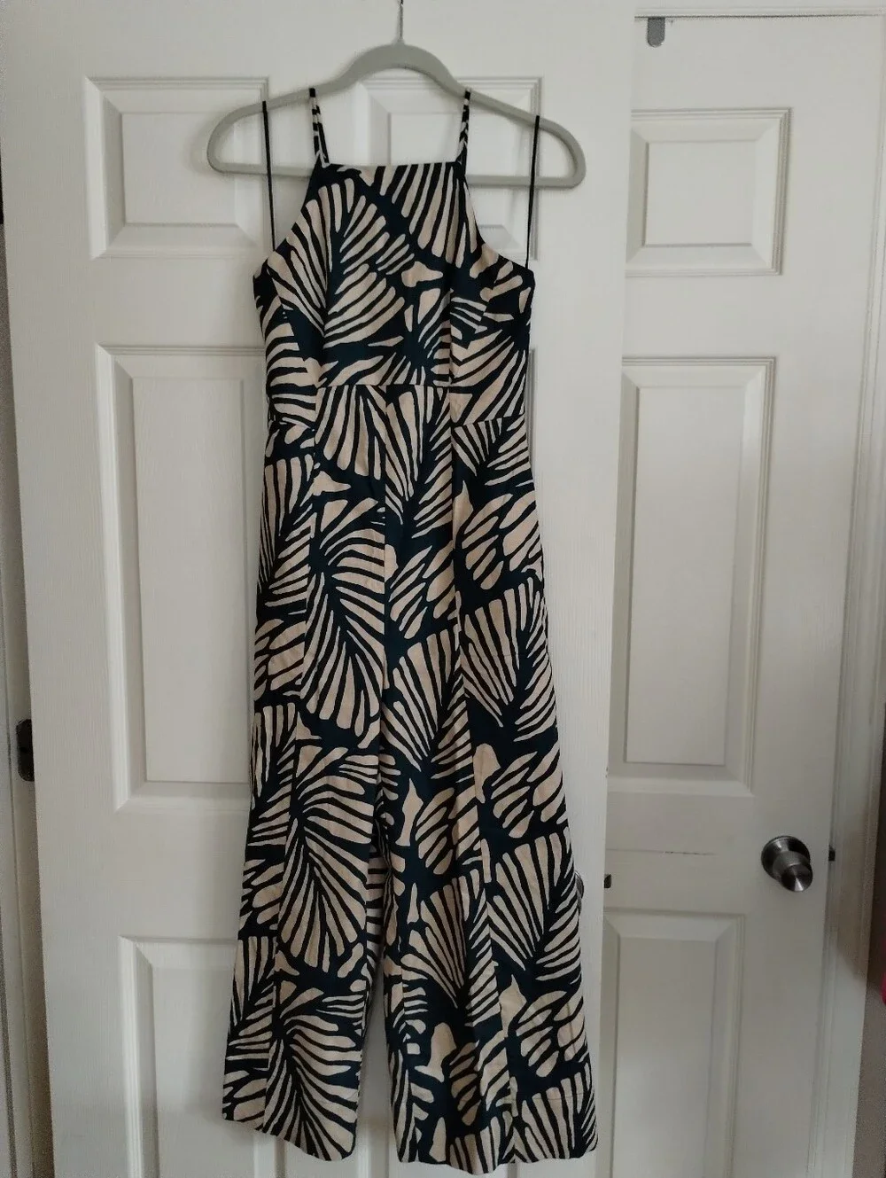 Banana Republic Linen Blend Green and Cream Halter Wide-Leg Jumpsuit 0